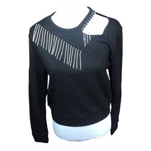 INC International Concepts Sweatshirt Deep Black Silver Embellished Glam Medium